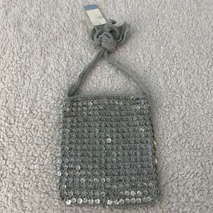 Silver Mini Crochet and Sequin Bag